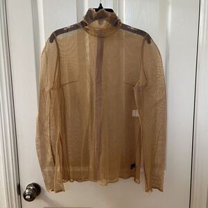 Undercover Co.,Ltd Mesh Beige Long Sleeve High Neck Top Shirt Zip Back Women's
